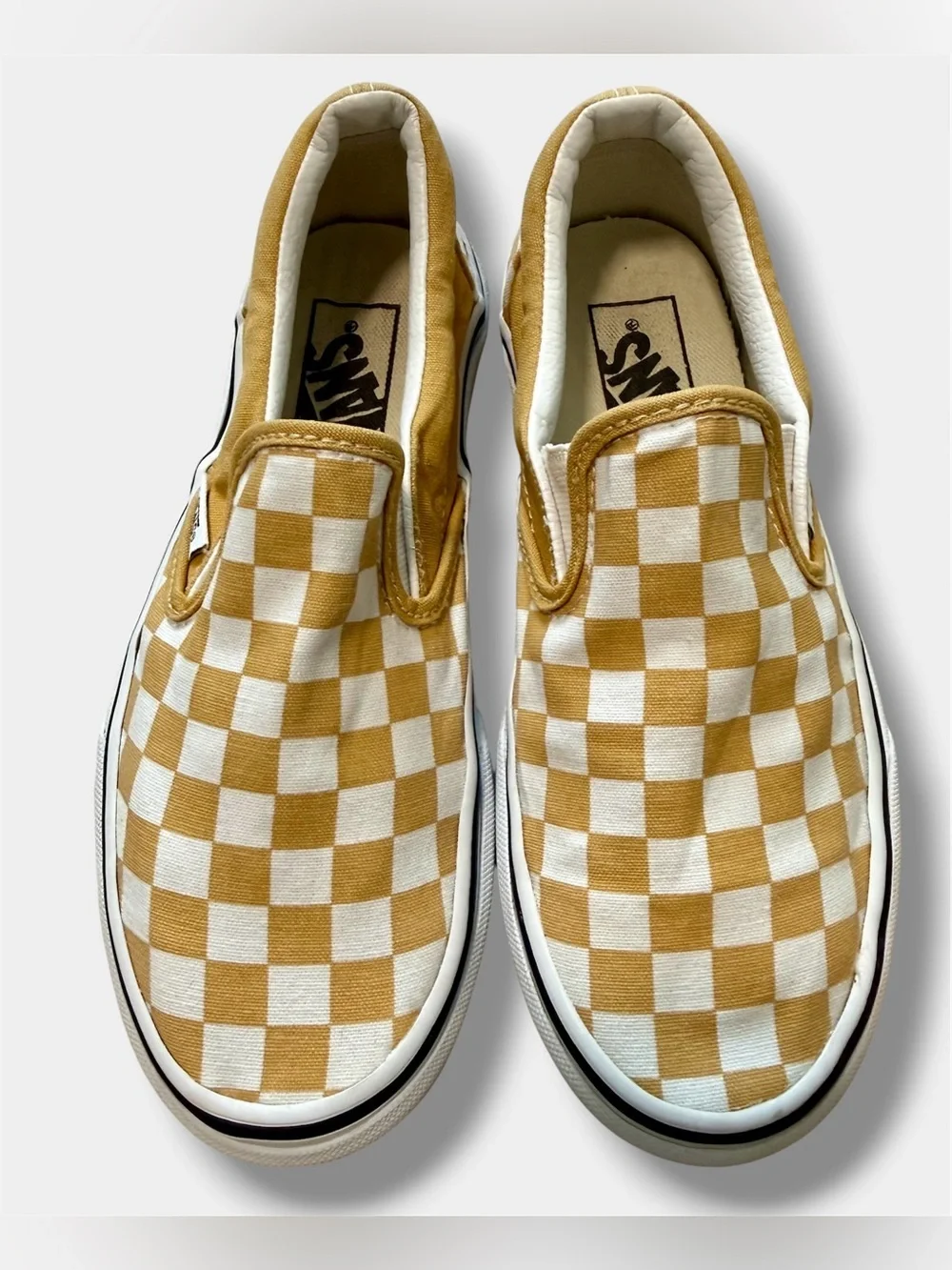 Vans Classic Checkerboard Slip-On Sneakers Yellow White Men’s 4.5 Women’s 6